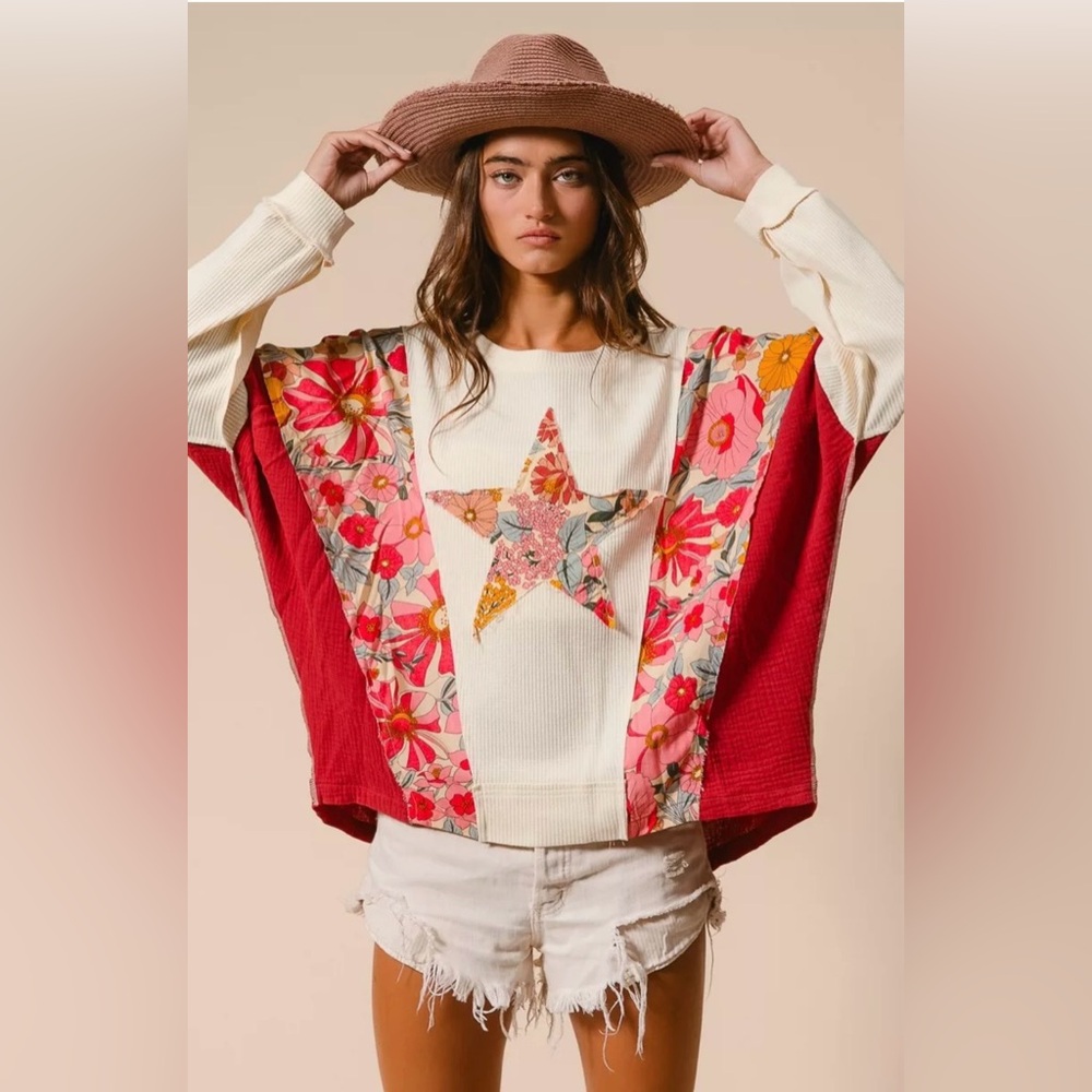 NWT BIBI FLORAL MIXED PATCH TOP